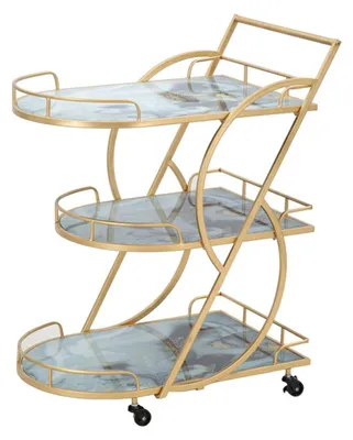 Immagine prodotto di Carrello Portavivande Marble Glass - Carrello in Metallo Dorato con 3 Ripiani in Vetro Effetto Marmo, 71x45,5x84,5 cm - Stile Glam - Parent 940