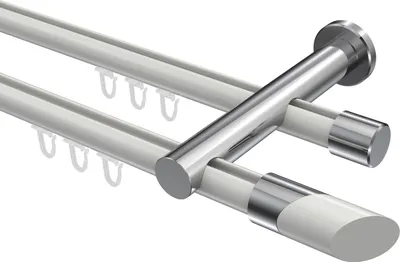 Produktbild von Interdeco Innenlaufstange / Gardinenstange mit Innenlauf Weiß / Chrom, Typ Platon Verano (Schräge Bicolor), 20 mm Ø 2-läufig, 280 cm