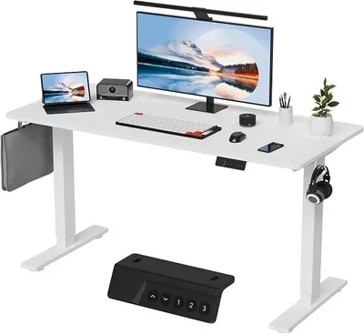 Imagen del producto de Escritorio de altura ajustable de 60x140 cm, escritorio eléctrico con función de memoria y anti-colisión, altura ajustable de 70 a 117 cm, ideal para oficina, teletrabajo y juegos (blanco)