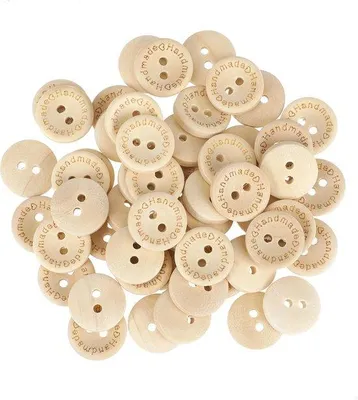 Produktbild von Famanu Holzknöpfe 15 mm - Handgemachte, runde Knöpfe mit 2 Löchern