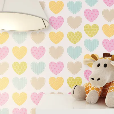 Produktbild von NEWROOM Tapete Bunt Papiertapete Herzen - Kinderzimmer Kinder Weiß Babytapete Niedlich Babyzimmer
