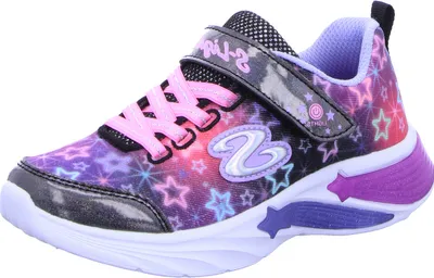 A single child's sneaker with a star pattern and lights.