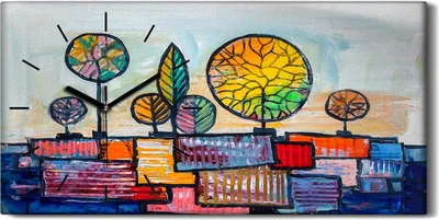 Produktbild von Wanduhr Bürouhr Leinwand Bild Geräuschlos Kunstdruck 60x30 Abstrakte Kunst Bunt - schwarze Hände