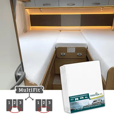 Produktbild von Dexitex Matratzenschoner & Spannbettlaken 3er Set für Wohnmobil & Caravan – Einzelbett / Mittelmatratze – Baumwolle Weiß