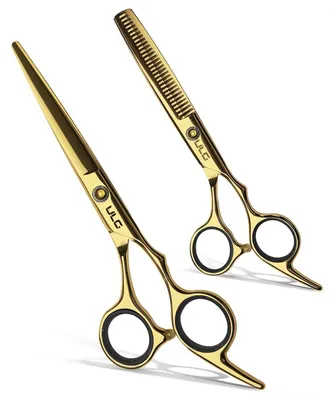 Produktbild von Haarschneidescheren Ausdünnungsscheren Set 16,5 cm Gold Japanischer Edelstahl