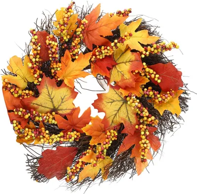 Image de Couronne de feuilles d'érable Suspension de porte Couronne de Thanksgiving Ornement de vigne Halloween