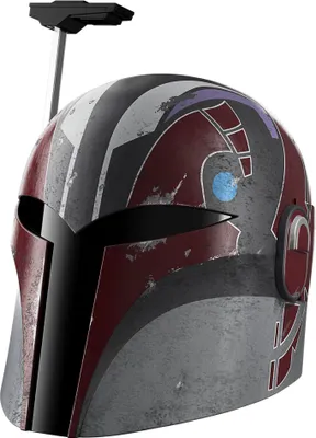 A detailed product shot of a Star Wars-themed helmet.