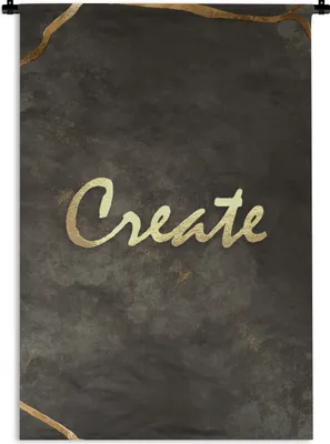Produktbild von MuchoWow® Wandteppich Wandbehang Zitat - Kreativ - Gold - Schwarz 60x90 cm Tapisserie Dekoration Wandtuch - Foto-Teppich - Abwaschbar
