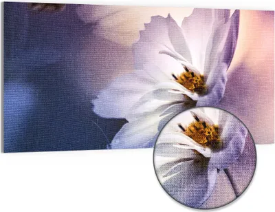 Produktbild von DEQORI Hybrid Leinwand Bild 100x50 cm 'Kosmische Blütenträume' Wandbild Glas flach modern