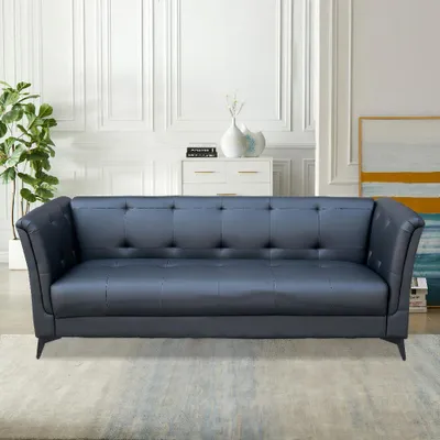 Zdjęcie produktu dla 3-osobowa sofa w stylu skórzanym, ok. 213 x 88 x 80 cm – czarna