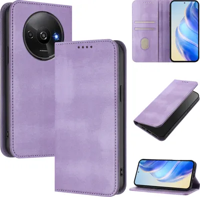 Produktbild von Handyhülle für Xiaomi Redmi A3/A3X/Poco C61, Vintage Leder RFID Schutz Kartenfach Standfunktion Magnetische Klapphülle Violett