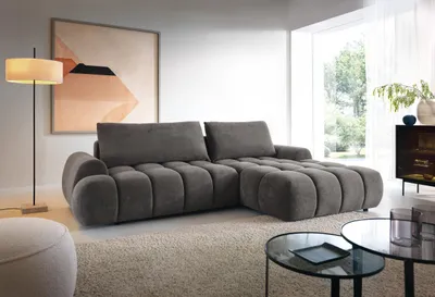 Obrázok produktu pre Rohová pohovka 280 cm Valerio s podnožou a funkciou spania - pravá, rohová pohovka v tvare L, penová (tmavosivá - Gobi 17)