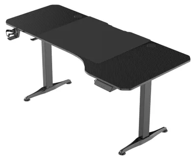 Image de Bureau de jeu électrique, réglable en hauteur - 160 x 75 cm - Aspect carbone, couleur noire - Ergonomique