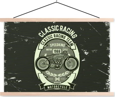 Produktbild von MuchoWow® Textilposter Motorrad - Vintage - Zeichnung 150x100 cm mit holzfarbenen Rahmen - Posters