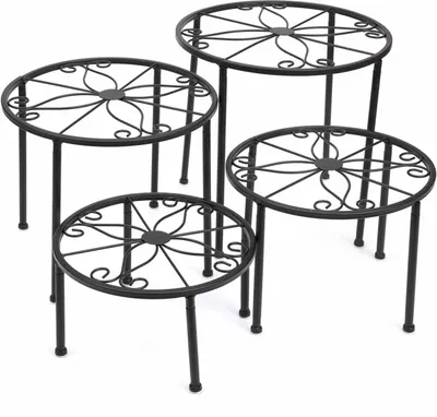 Produktbild von 4 in 1 Metall Blumenständer Blumenregal Pflanztreppe Blumentreppe Blumenhocker Stabil Blumenbank 6 8 10 12 Zoll für Garten Innen Schwarz