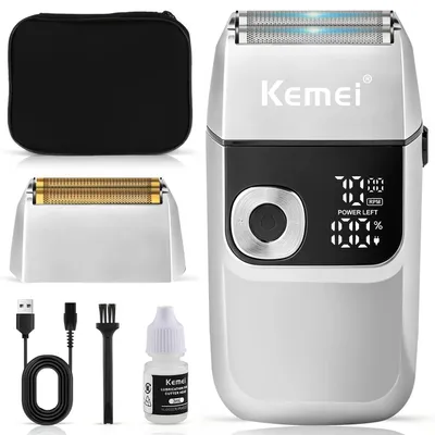 Produktbild von Elektrischer Folienrasierer für Herren kabellos präzise wiederaufladbar waschbar USB LED-Anzeige Lithium-Titan-Folienrasierer mit Reiseetui Silber