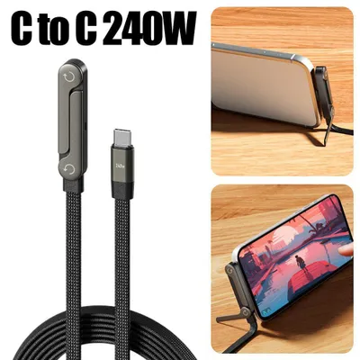 Produktbild von 2-teiliges faltbares Ladekabel mit integriertem Ständer Schnellladekabel für Smartphone und Tablet 240 W ultraschnelles Datenkabel Smartphonehalterung