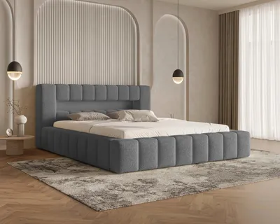 Image de Chilly Möbel Design Lit Beverly - Lit rembourré avec coffre, cadre en métal, USB-C et éclairage LED RGB 140x200 cm / Bouclé / Gris foncé