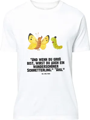 Produktbild von Mr. & Mrs. Panda Tshirt Raupe Schmetterling - Weiß - Geschenk, Kokon, oberteil, Shirt, S T-Shirt, Lustige Sprüche, Hut, Statementshirt, Schönheit, Entwicklung