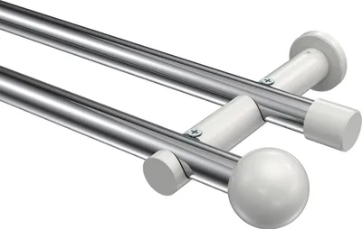 Produktbild von Interdeco Gardinenstange / Vorhangstange Chrom / Weiß, Typ Platon Luino (Kugel) ohne Ringe, 20 mm Ø 2-läufig, 100 cm