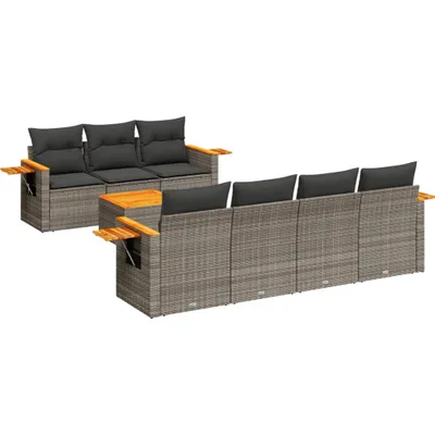 Produktbild von vidaXL 8-tlg. Garten-Sofagarnitur mit Kissen Grau Poly Rattan