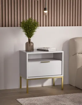 Productafbeelding van Modern nachtkastje, kasjmier, zwarte poten - stijlvol design