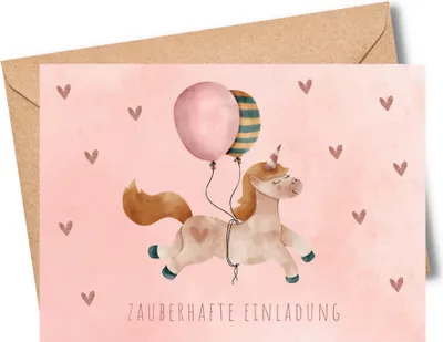 Produktbild von MeinBaby123® 10 Einladungskarten Kindergeburtstag inkl. Umschläge | Einhorn
