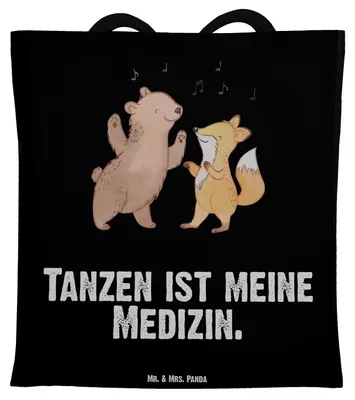 Produktbild von Mr. & Mrs. Panda Tote Bag Hase Tanzen - Schwarz - Geschenk, Schultasche, Laptoptasche, Shopping Tasche, Tanzschule, Tanzkurs, Jutebeutel, gehen