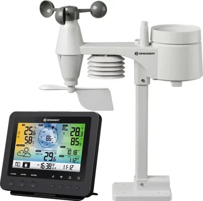Produktbild von Bresser Optics 7002580, Schwarz, Anemometer (Windgeschwindigkeit), Innen-Hygrometer, Innen-Thermometer, Außen-Barometer,..., Barometer, Hygrometer, Regenfall, Thermometer, Barometer, Hygrometer, Thermometer, Kunststoff, km/h