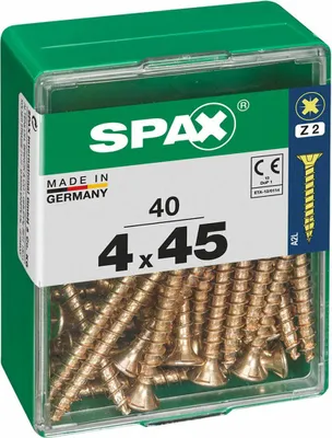 Obrázek produktu pro SPAX 4081020400452, Šroub, Ocel, Zinek, Dřevo, S plochou hlavou, Křížový, Žlutá