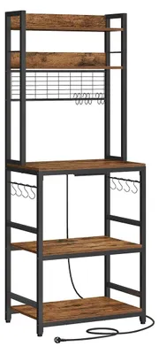 Produktbild von Küchenregal mit Steckdosen – Lagerregal – Braun-Schwarz – 40 x 60 x 170 cm