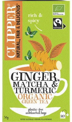 Produktbild von Clipper  Grüner Tee mit Ingwer, Matcha & Kurkuma, 36 g – vegan, natürlich