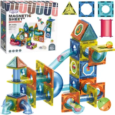 Image de Ensemble éducatif 3D Woopie avec blocs de construction magnétiques et circuit à billes, 42 pièces
