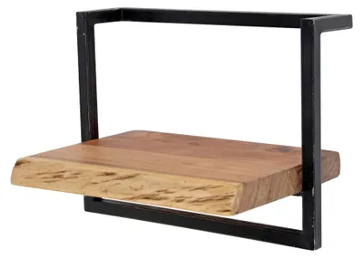 Image de Étagère murale FURNLUX Bord Acacia Et Noir 40 cm / Couleur principale : marron / Dimensions : 40 x 30 x 25 cm