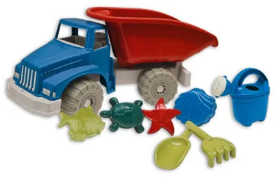 Produktbild von Set aus Wasser- und Sandspielzeug mit Kipper, Sprinklern, Formen und recycelten Werkzeugen