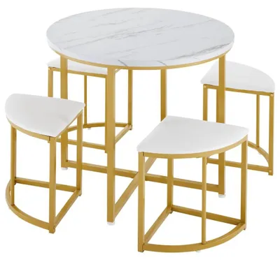 Immagine prodotto di Set da pranzo, tavolo e sedie, design moderno, per 4 persone, bianco - 5 pezzi
