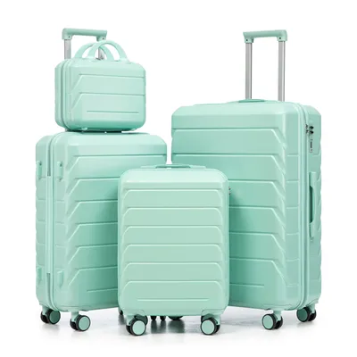 Immagine prodotto di LVHOM set di valigie rigide 4 pezzi in ABS, set da 14"-19"-24"-28" con ruote a 360°, set di valigie da viaggio, set di trolley impermeabile, verde menta