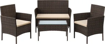 Image de Ensemble de jardin 4 pièces de couleur marron comprenant 2 chaises, un banc et une table
