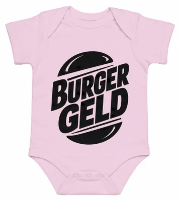 Productafbeelding van Burgergeld, woordspeling, grappig, fastfood, uitspraak, sarcasme, babykleding, roze, 6/12 maanden