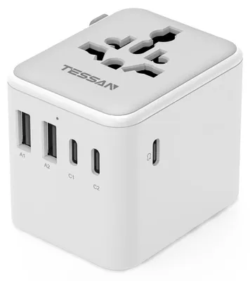 Immagine prodotto di Adattatore di viaggio TESSAN, universale, con 2 porte USB-A e 3 porte USB-C, adattatore di corrente internazionale, adattatore di viaggio universale per Stati Uniti, Inghilterra, Giappone, Thailandia, Australia