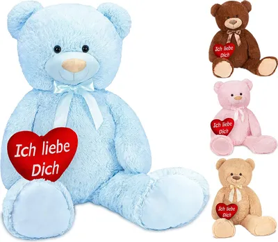 Image de Brubaker XXL Ours en peluche 100 cm bleu clair avec un cœur Je t'aime Peluche