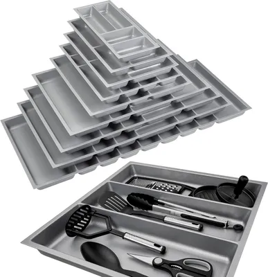 Produktbild von ORGA-BOX II Multifunktionseinsatz Tiefe 462 mm, Höhe 50,5 mm Canvas-Struktur silbergrau Breite 509 mm für Schubladen 600 mm