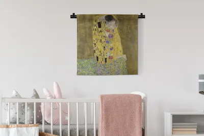 Produktbild von MuchoWow® Wandteppich Wandbehang Der Kuss - Gustav Klimt 60x60 cm Tapisserie Dekoration Wandtuch - Dekorationen - Wand Decke