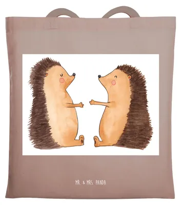 Produktbild von Mr. & Mrs. Panda Schultasche Hochzeit Igel - Braun Pastell - Geschenk, Hochzeitskarte, Shopping Tasche, Laptoptasche, Paar, Liebe, Tote Bag, Einkaufstasche