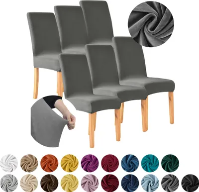 Produktbild von MEBLE ODNOWA, Stuhlhusse, Stuhlbezug, Standardgröße, Samt, Dukelgrau, 6er Set, Velours, elastisch, Stuhlbezüge, Stuhlhussen, maschinenwaschbar