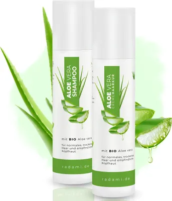 Produktbild von Aloe Vera Set Shampoo und Cremehaarkur Bio Aloe vera für trockenes Haar und empfindliche Kopfhaut jeweils 250 ml