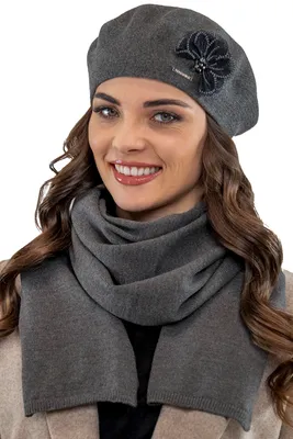 Obrázek produktu pro Vivisence dámský baret elegantní zimní čepice a šála set teplé pokrývky hlavy a nákrčníku na zimu a podzim teplé tlusté, zimní set pro ženy, vyrobeno v eu, tmavě šedá, jednotná velikost