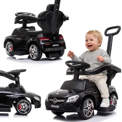Obrázek produktu pro Dětské odrážedlo auto s opěradlem s funkcí hudby od 12 měsíců s rukojetí a svorkou Mercedes C-Class černá