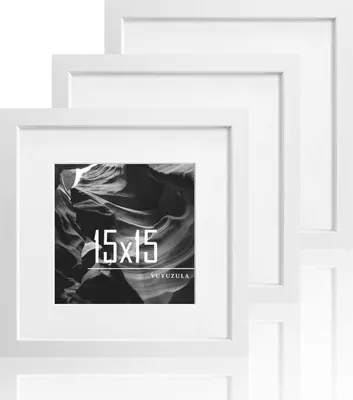 Immagine prodotto di Cornice 15x15cm in legno bianco set di 3 con passe-partout 10x10cm