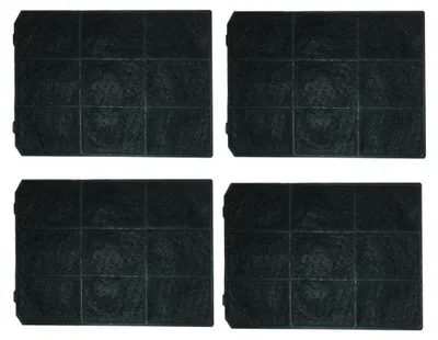 Four black carbon filters arranged in a 2x2 grid on a white background.
